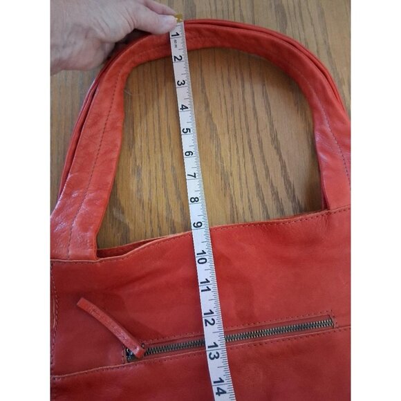 American Leather Co. Red Leather Tote Bag With Stitched Detailing & Zipper Pocke - Picture 7 of 8